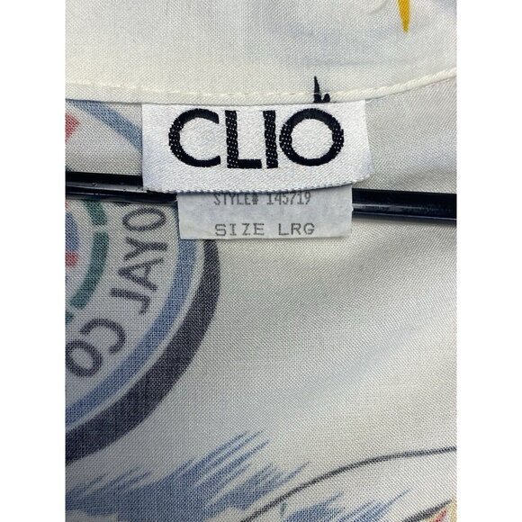 Vintage CLIO Button Down Shirt Sz L Multicolor Palm Trees Tropical Travel - Picture 4 of 10